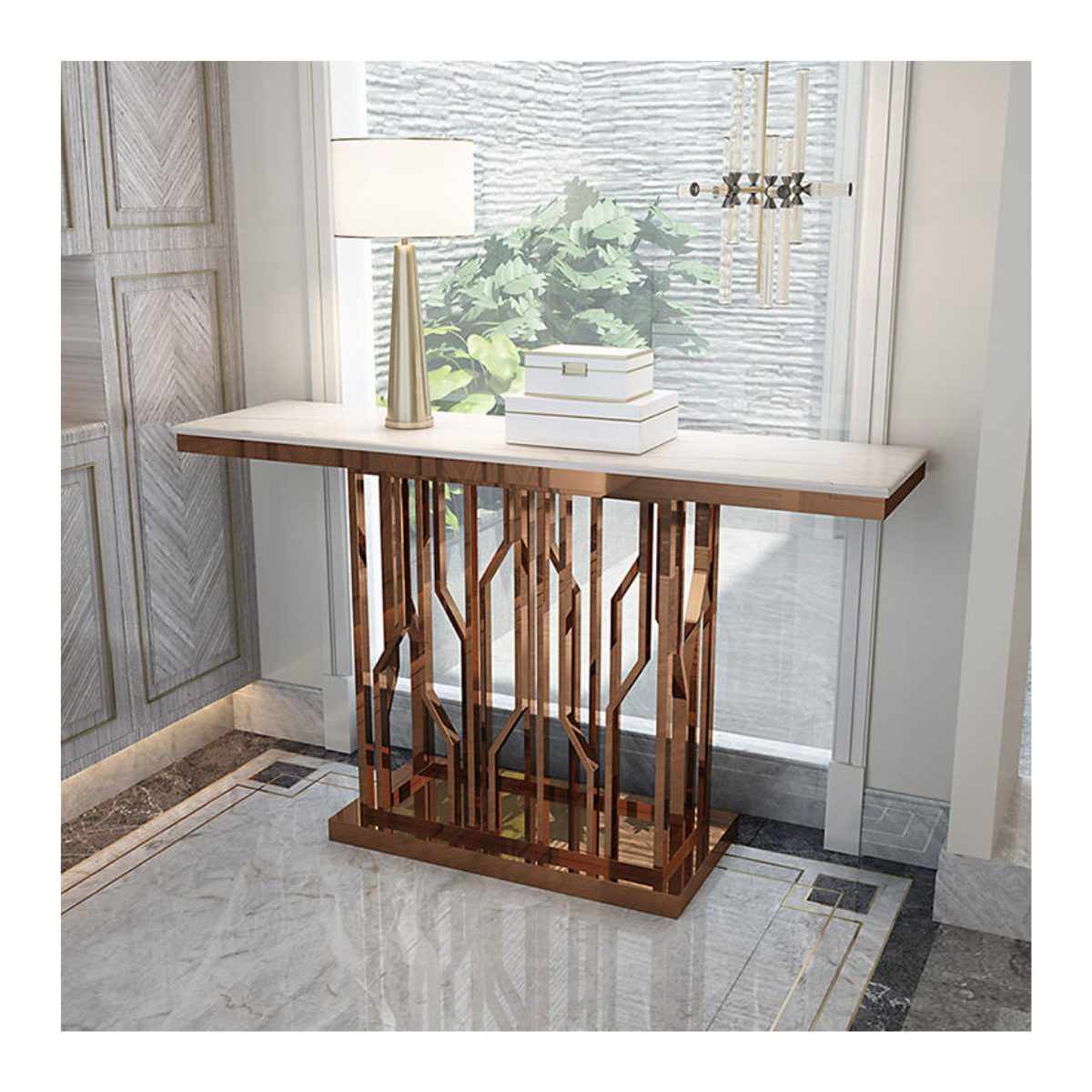 Filigree Lattice Console Side Table
